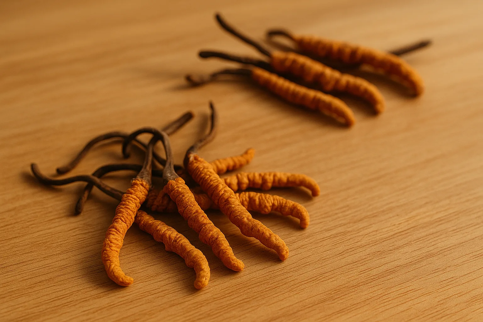 “cordyceps energy mushroom displayed on wooden surface”