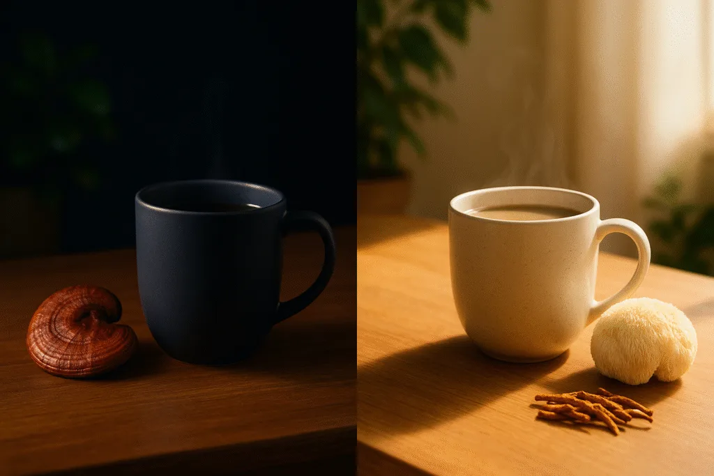 “reishi at night and lion’s mane in the morning warm drink routine”