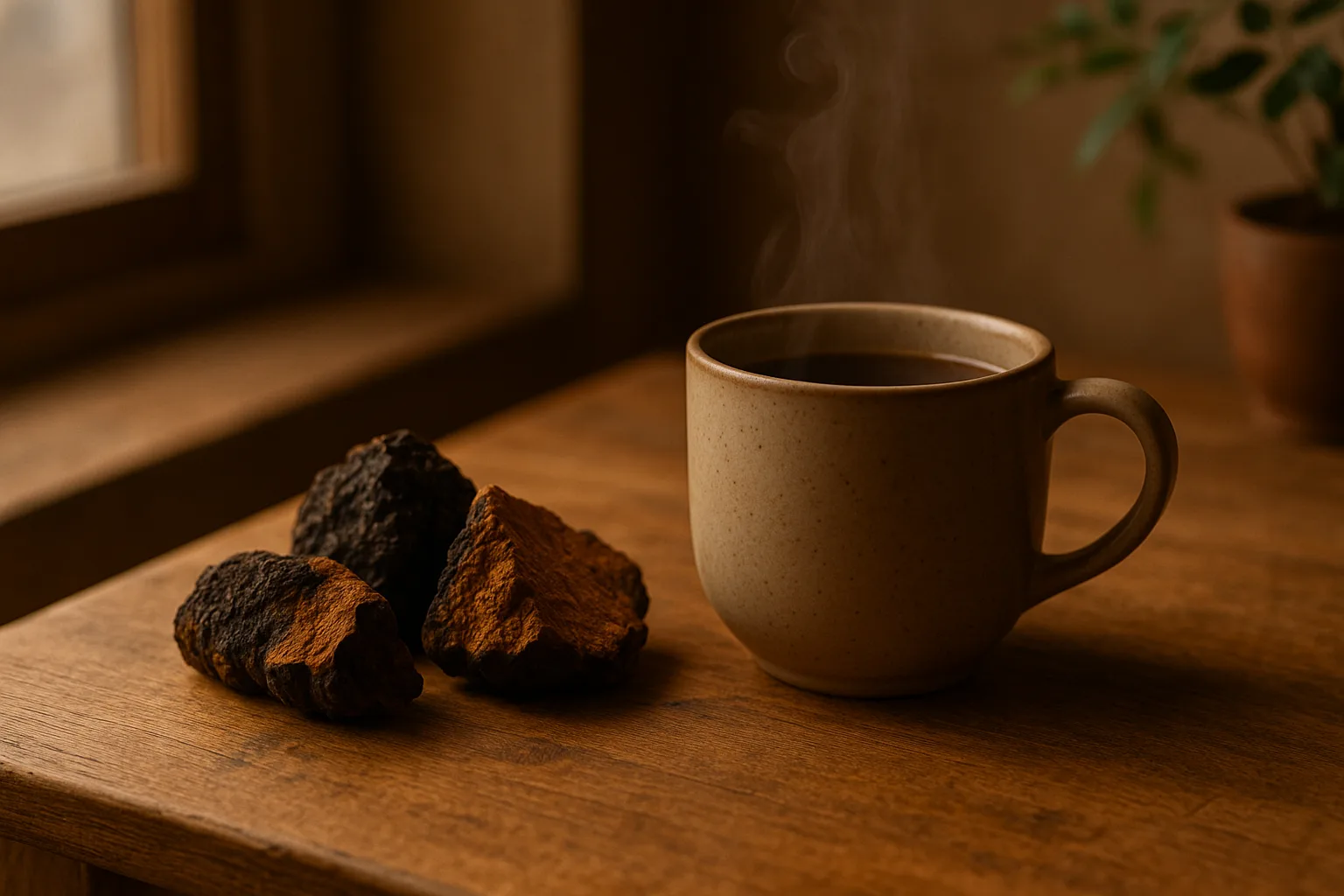 “chaga immunity benefits with chaga mushrooms and warm tea”